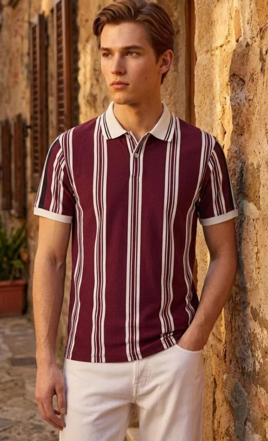 Burgundy Stripe Polo – Dynasty Originals
