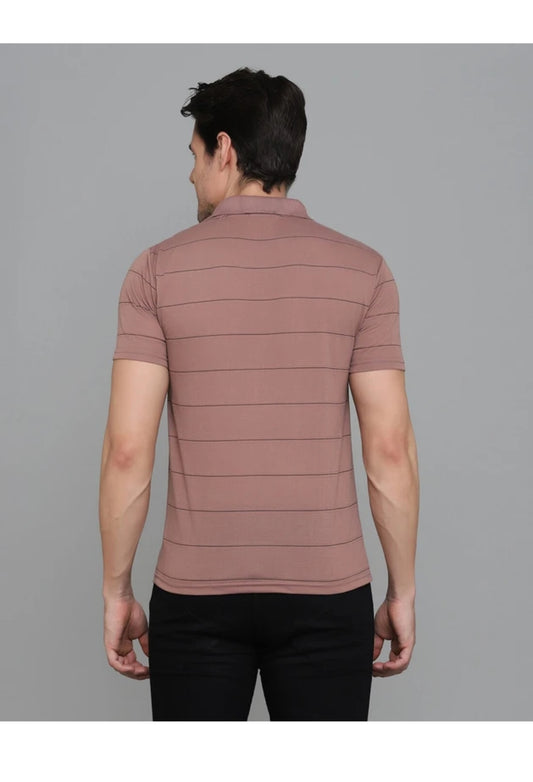 Dusty Rose Stripe Polo front view – Dynasty Originals