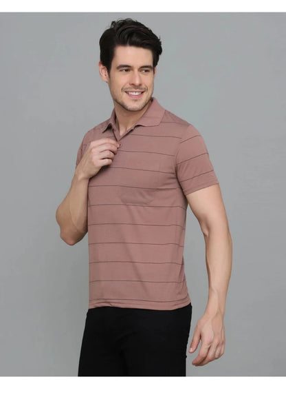 Dusty Rose Stripe Polo view 2 – Dynasty Originals