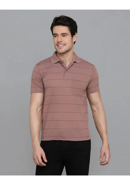 Dusty Rose Stripe Polo view 3 – Dynasty Originals