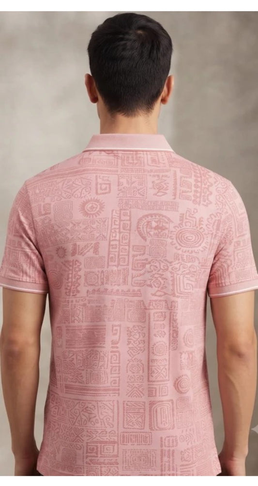 Pink Jacquard Polo front view – Dynasty Originals