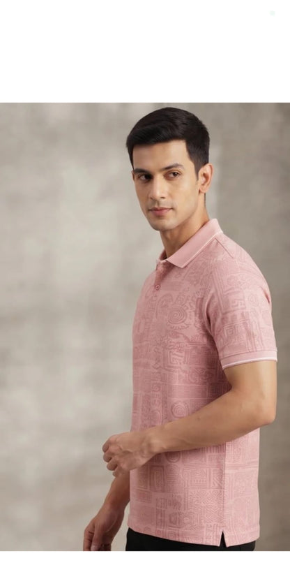 Pink Jacquard Polo view 2 – Dynasty Originals