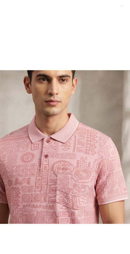 Pink Jacquard Polo view 3 – Dynasty Originals