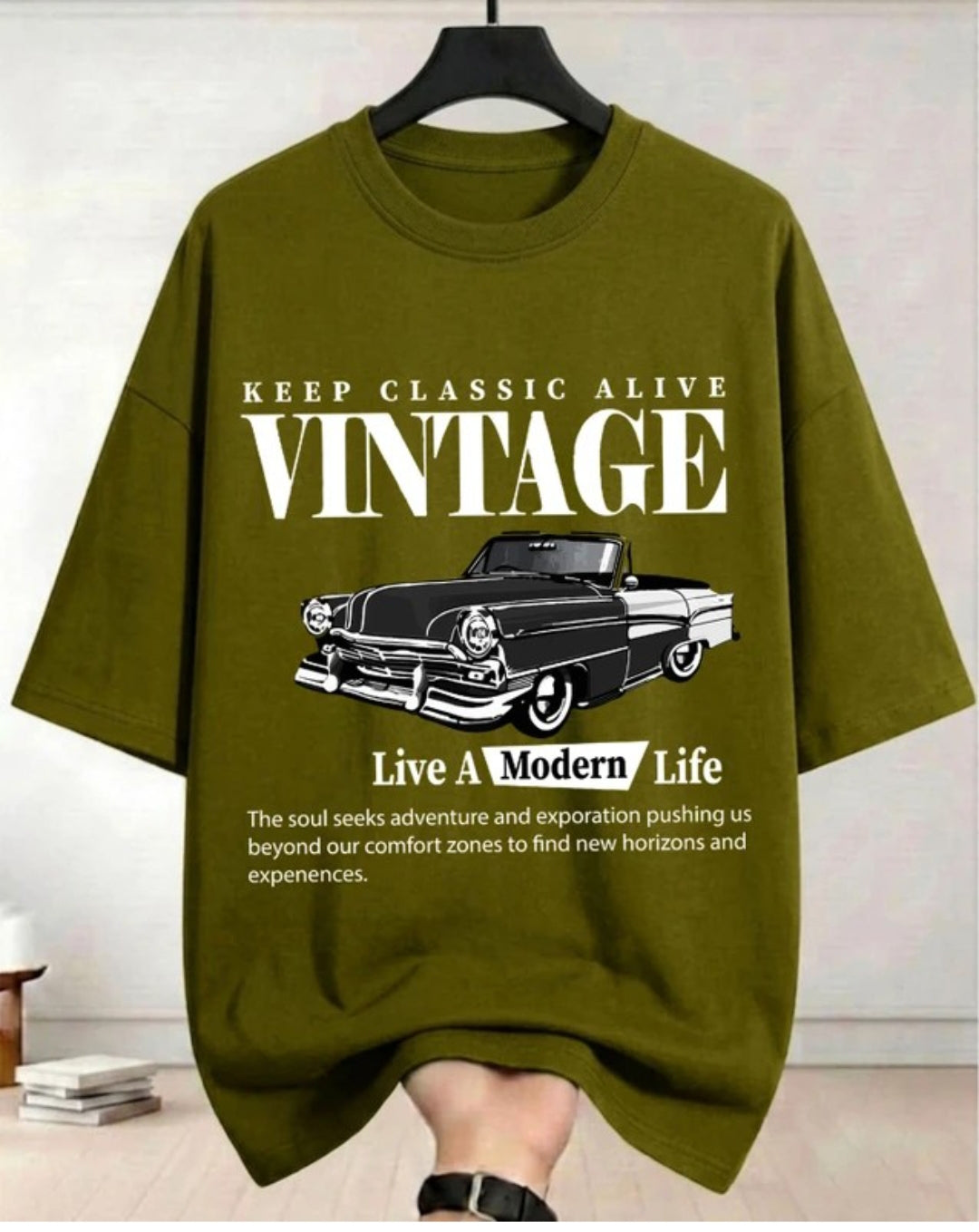 Olive Vintage Car T-Shirt view 3 – Dynasty Originals
