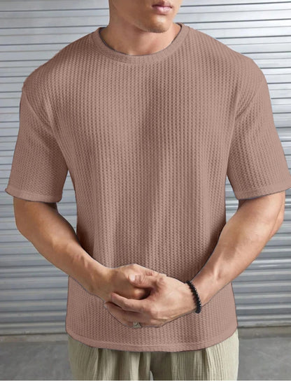 Taupe Ribbed T-Shirt front view – Dynasty Originals