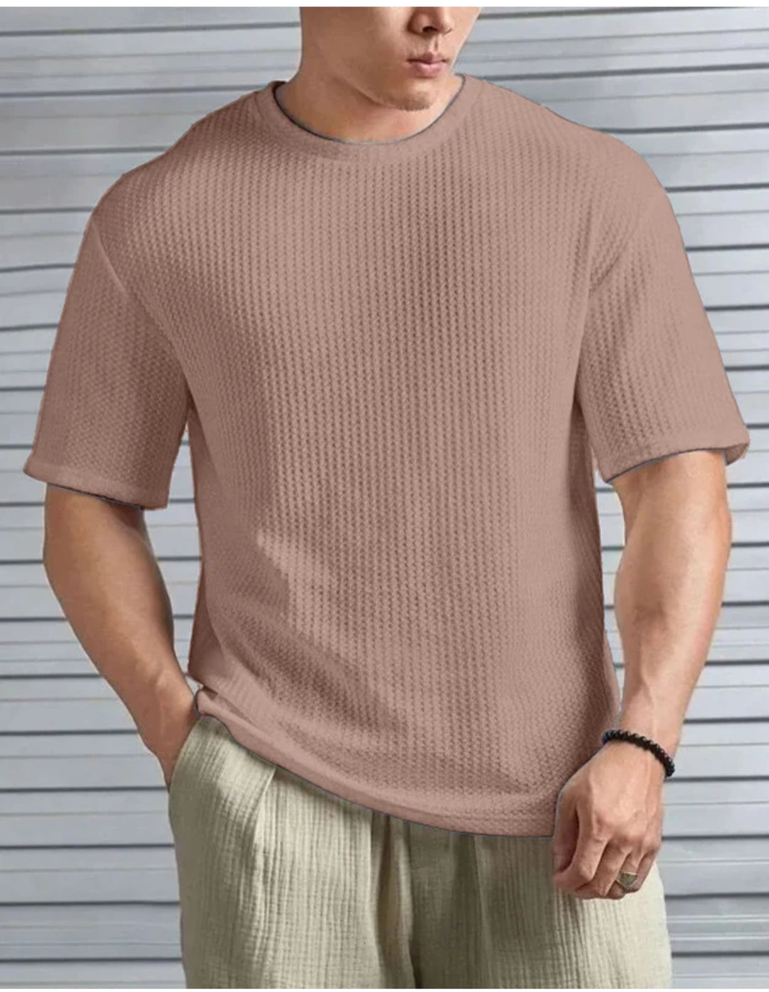 Taupe Ribbed T-Shirt view 3 – Dynasty Originals